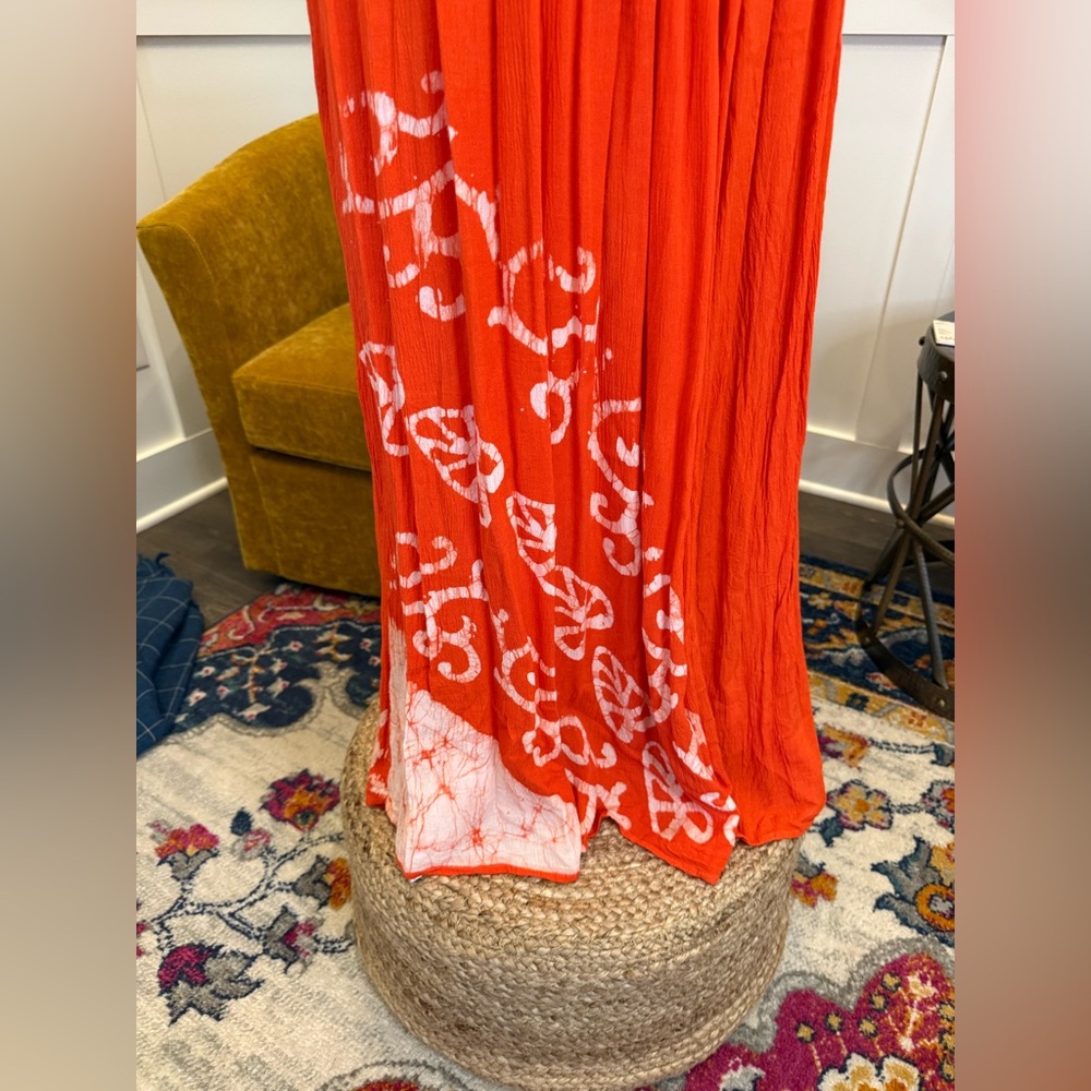 NWOT Orange with white print maxi beach coverup. One size fits most - Picture 3 of 6